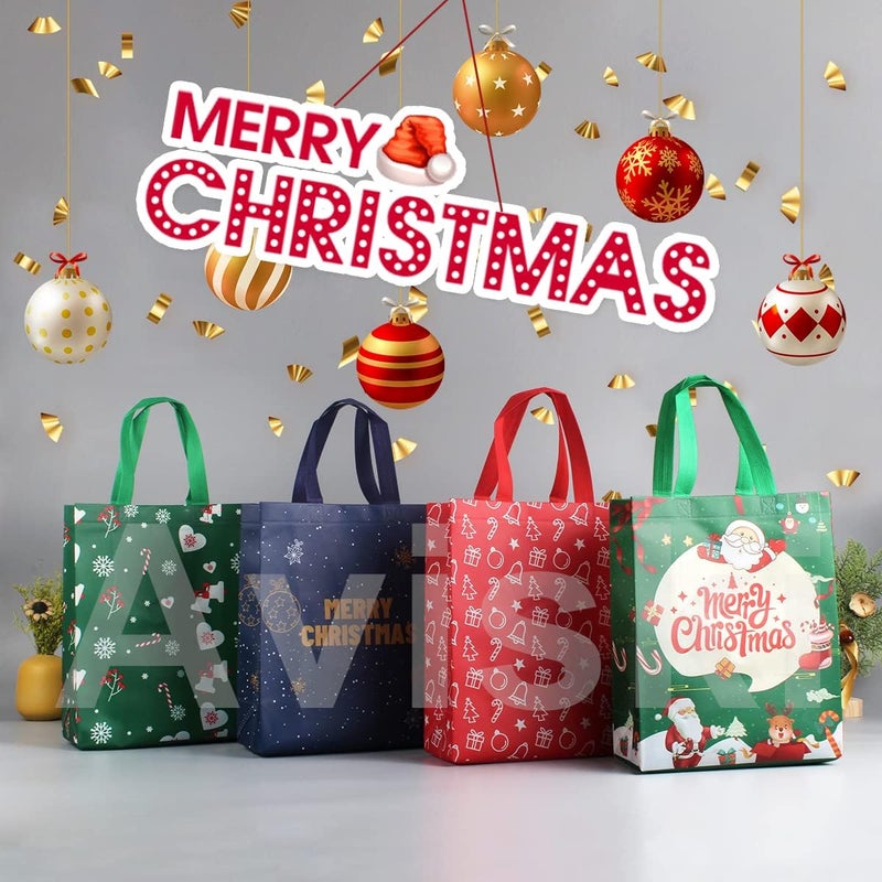 Axiski 8PCS Christmas Tote Treat Non-Woven Gift Bags with Handles for Gifts Wrapping Shopping, Xmas Party Supplies, 12.2×9.8×4.53inch - Image 3
